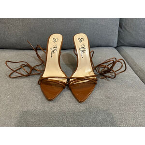 So Me Brown and gold Lace-Up Pointed Toe Heels Size 10 NWOT strappy stiletto